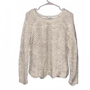 American Eagle Chunky Open Knit Sweater Womens S Cream Y2K Cottagecore Cozy Top